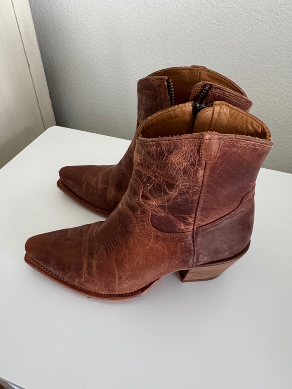 Tecovas Distressed Brown Leather Western Ankle Boots